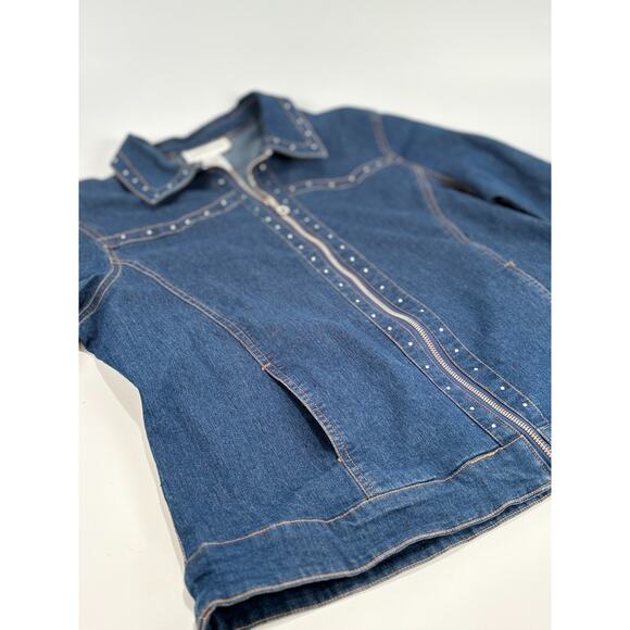 Cathy Daniels Denim Jean Jacket full zip Rhinestone Embellished Sz Large - Picture 4 of 10